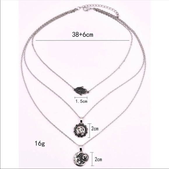 SILVER HAMSA LAYERED DISC SUN MOON NECKLACE TRENDY - Picture 4 of 4